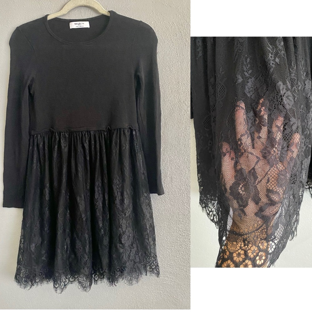 Bailey 44 Tunic Top Size XS Petite Whimsigoth Edgy Black Long Sleeve Sheer Lace
